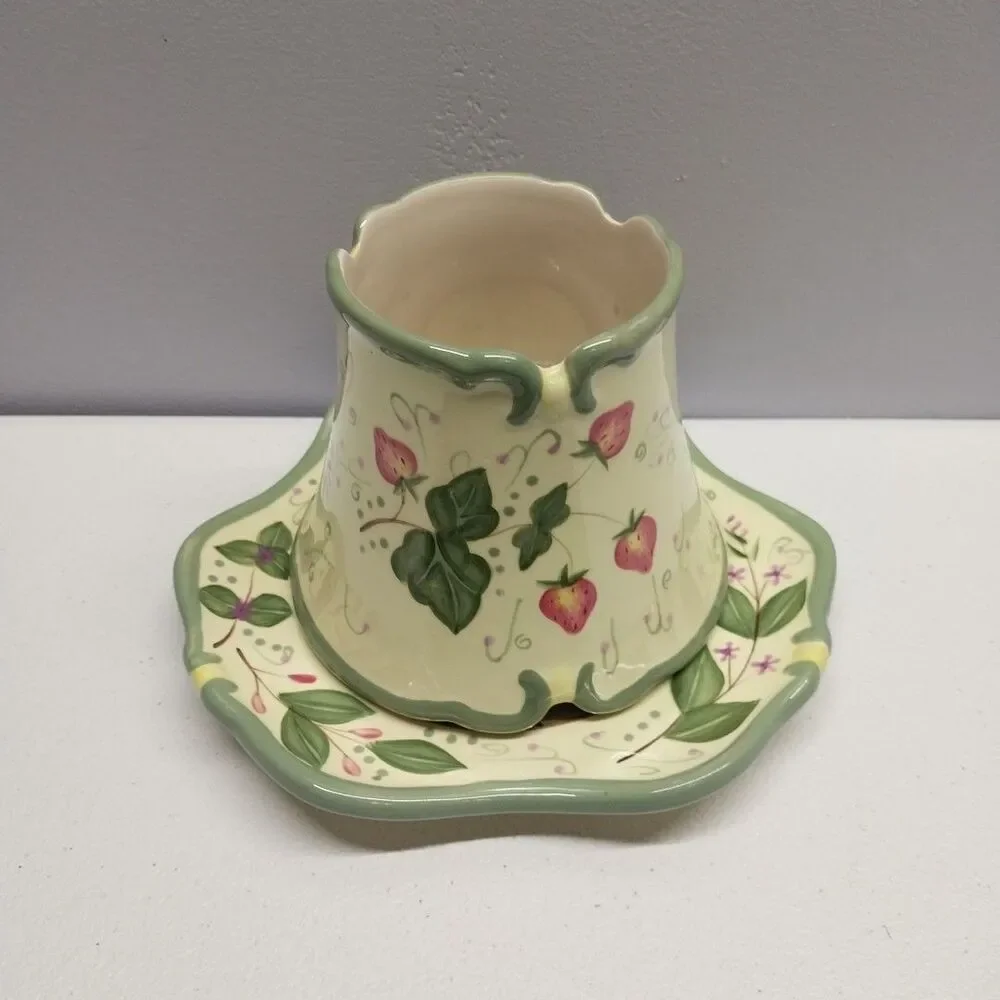 PartyLite Strawberry Fields Candle Shade Plate Small Jar Topper Retired P8098 - Picture 2 of 12